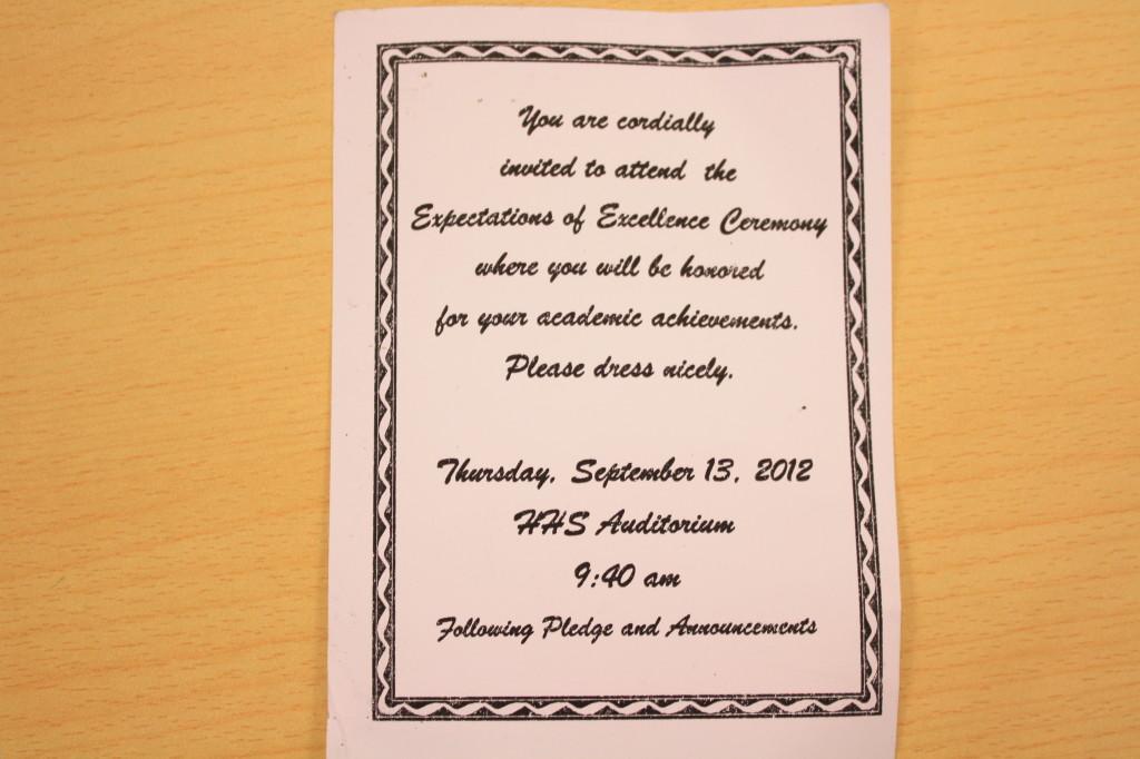 Those students being recognized in the assembly received these invitations.