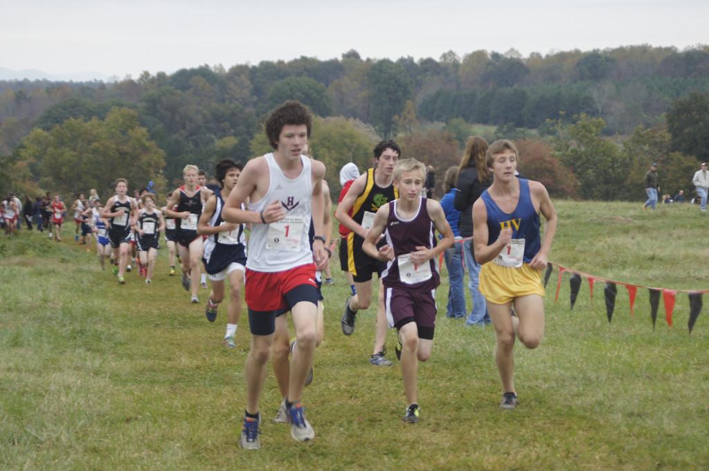 Junior Ben Willis leads the pack in the Running With the Wolves meet. 