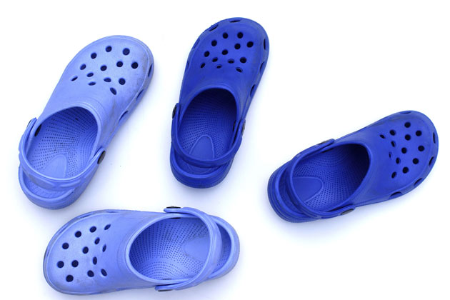 Plass describes these rubber shoes to be a fashion no-no. 