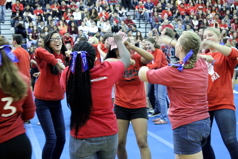 The Red Sea dances at the pep rally