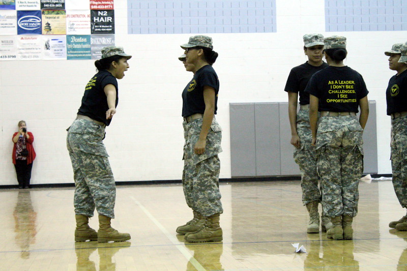 JROTC stepping team performs at the pep rally.