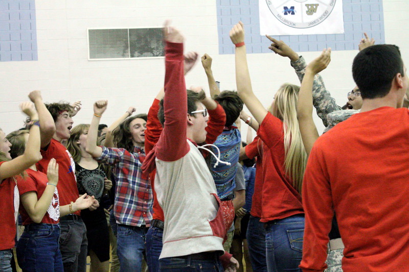 Seniors celebrate at the pep rally.