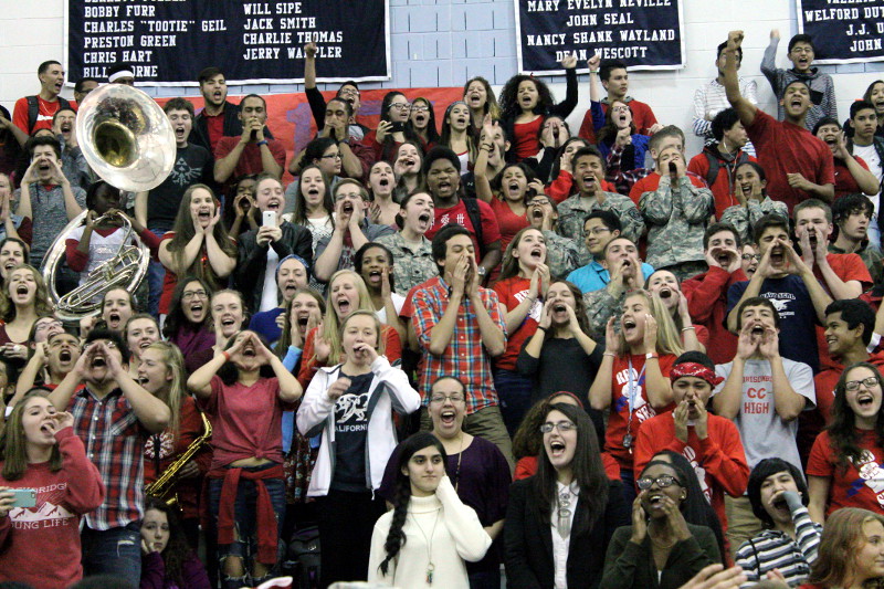 Juniors try to cheer out the sophomores at the pep rally