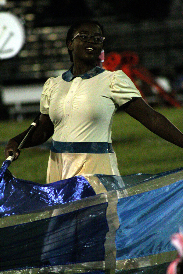 Color guarder holds her flag