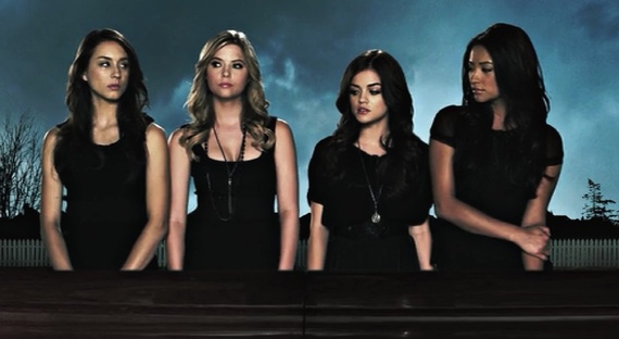 Main characters of Pretty Little Liars, (from left to right) Spencer, Hanna, Aria and Emliy. 