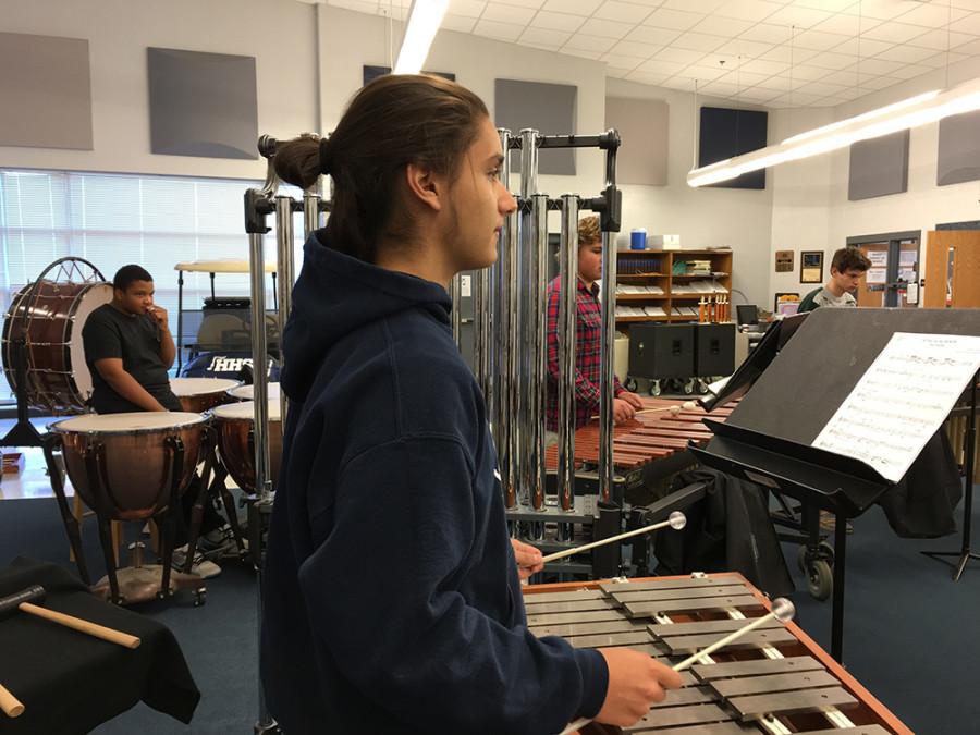 Junior Ben Blake during his percussion two class. 