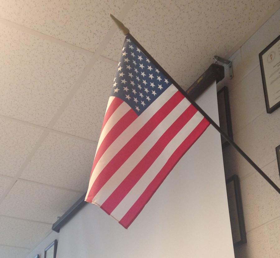 The American flag flies in every teaching room in Harrisonburg High School
