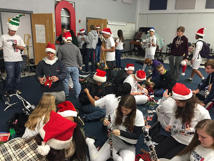 Harrisonburg High School band members decorated their instruments before marching in the parade.