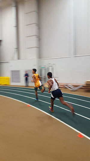 Gebrehiwot Amine trails first place in the 500m dash.