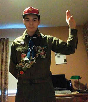 Nick Deutsch poses in his boy scout uniform