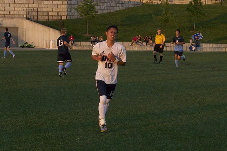 Freshman forward Carlos Pacheco comes off the field after his goal to put the Streaks in the lead.