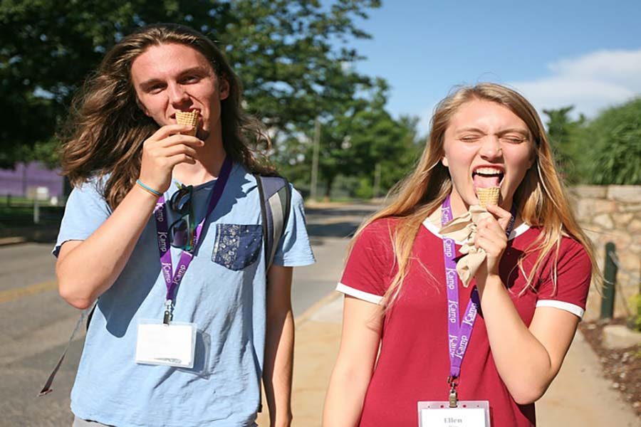 Counselors Austin Swift and Ellie Plass enjoy ice cream from D-Hub. 