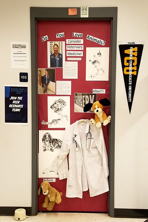 Teachers decorate their doors for college week