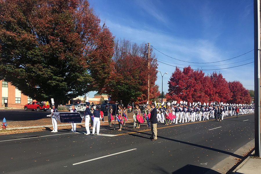 Marching band performs at the Veterans Day Parade.