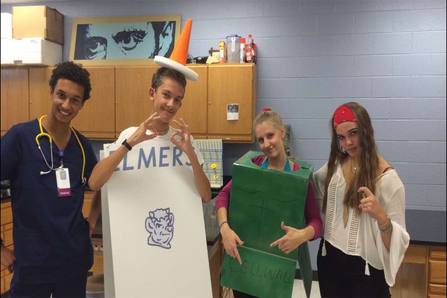 From left to right:
Juniors Isaiah King, Ethan Scribano, Marley Adamek and Lucie Rutherford show off their costumes.