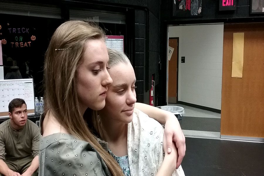 Play writes, Eleanor Alger and Genevieve Cowardin get into character before performance.