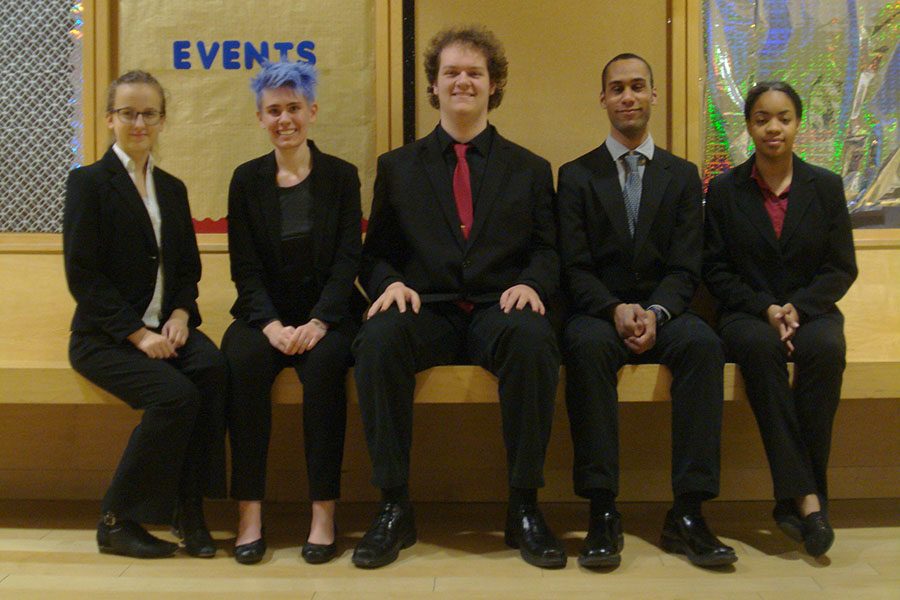 The debate team at the meet. From left to right: Nelya Dyachenko, Rachel Walton, Winston Jeffries, Andrew Ansah, Deja Gentry.