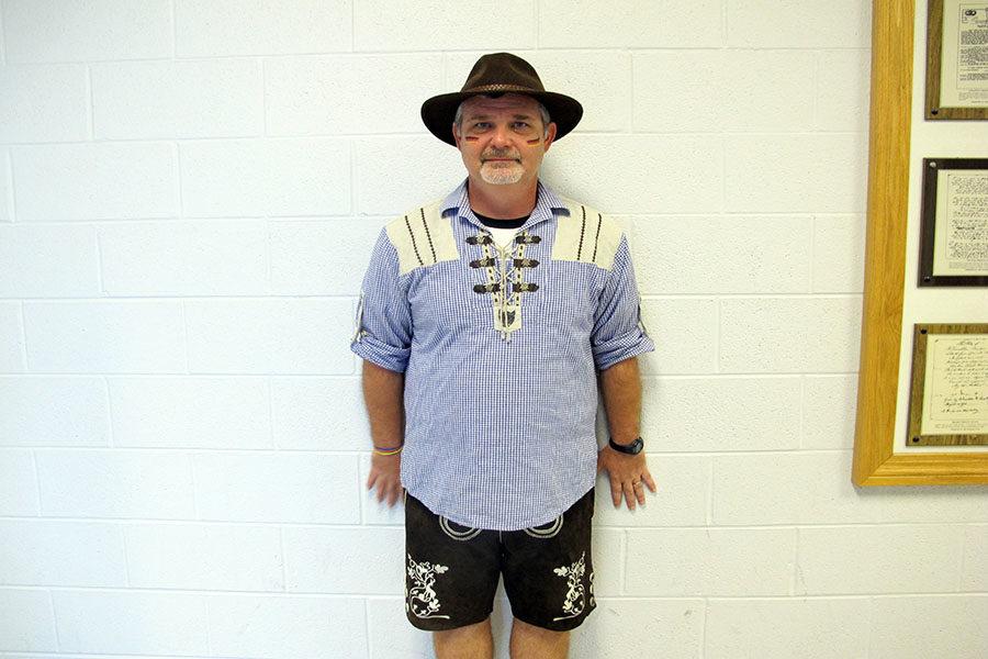 History teacher Marc Healy wears his German outfit for International Day. 