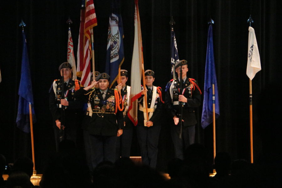 The color guard is lead by junior Kelly Ortega.