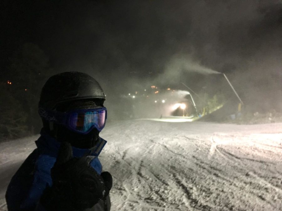 Freshman Conor Wells prepares to go down the slopes on paradise at Massanutten Resort.