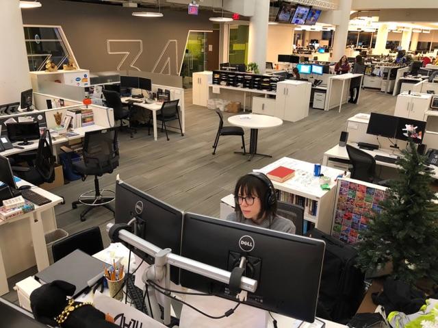 Domonoske works at her desk in the NPR office.