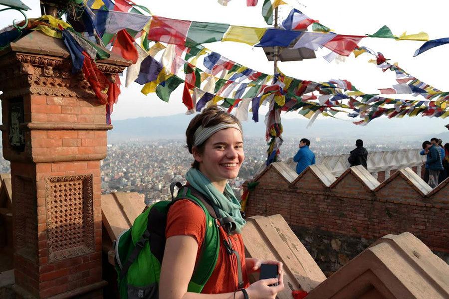 Vanessa Ehrenpreis stands above Tibet, a region in China. On this trip, Ehrenpreis was studying abroad for a semester in Nepal researching biodiversity and community forest management. She was also able to conduct research on Tibetan tigers while attending the University of Virginia. studying Environmental Sciences. 