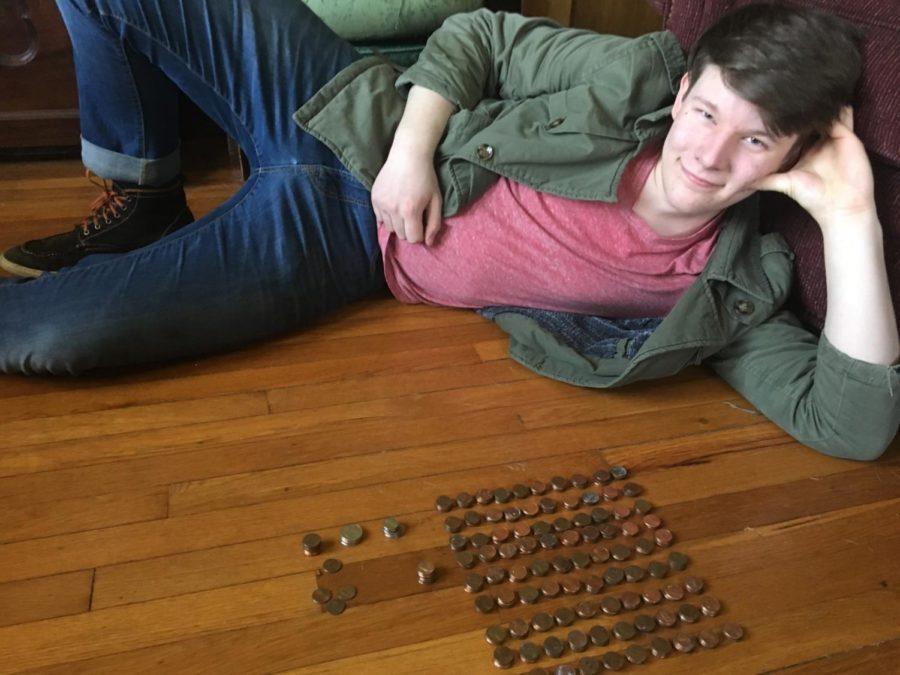 Vogel lays beside the change he counted out to supplement his coffee habit.