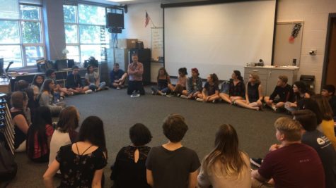 Students interested in auditioning for the one act sit in a circle during an after school meeting. At the meeting, new director Ken Gibson announced that the theme plot would follow  the story of Buddha.
