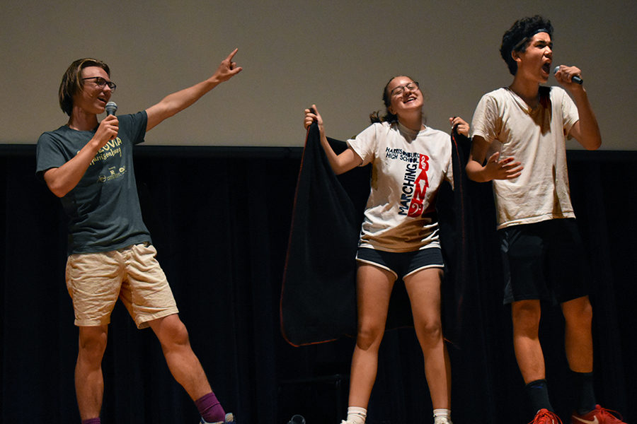 Sophomore Silas Benevento, junior Ruby North-Sandel and sophomore Stanley Inouye lip-sync to “I Want It That Way” by The Backstreet Boys.