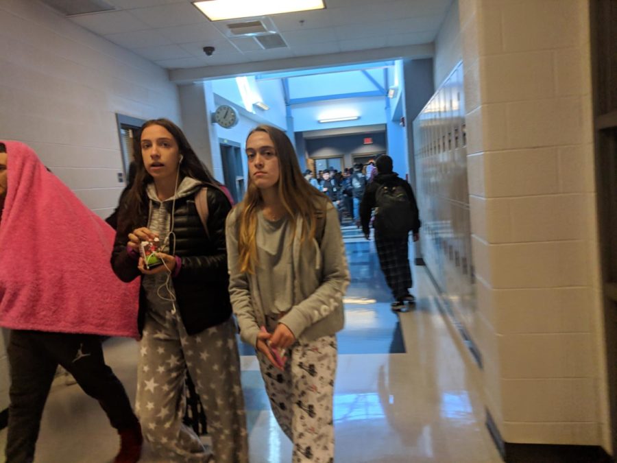 Many people chose to wear pajama pants and sweatshirts, some opted to drape a blanket around themselves. 