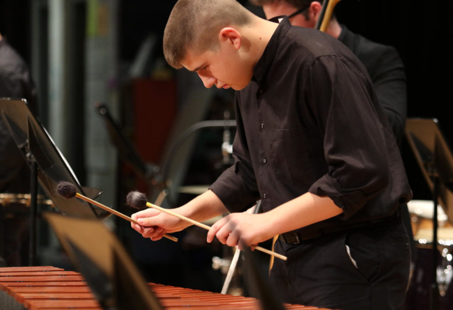 Ryan Secress performs on the marimba.
