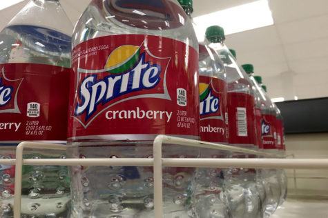 Sprite Cranberry fills the shelves of a grocery store. In 2018, Sprite released a holiday commercial advertising Sprite Cranberry featuring LeBron James and D.R.A.M.