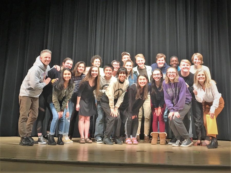 The+Stage+Streaks+celebrate+their+first+place+win+at+the+5D+South+Sub+Regional+One+Act+Competition.+The+cast+will+now+be+moving+on+to+compete+in+regionals+next+Saturday%2C+Feb.+2+at+Albemarle+High+School.