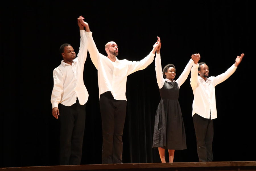 Executive artistic director David Riddick and dancers Chad Henries, Wanda Christian and William Walker bow after performing Limerick of Our Souls. 