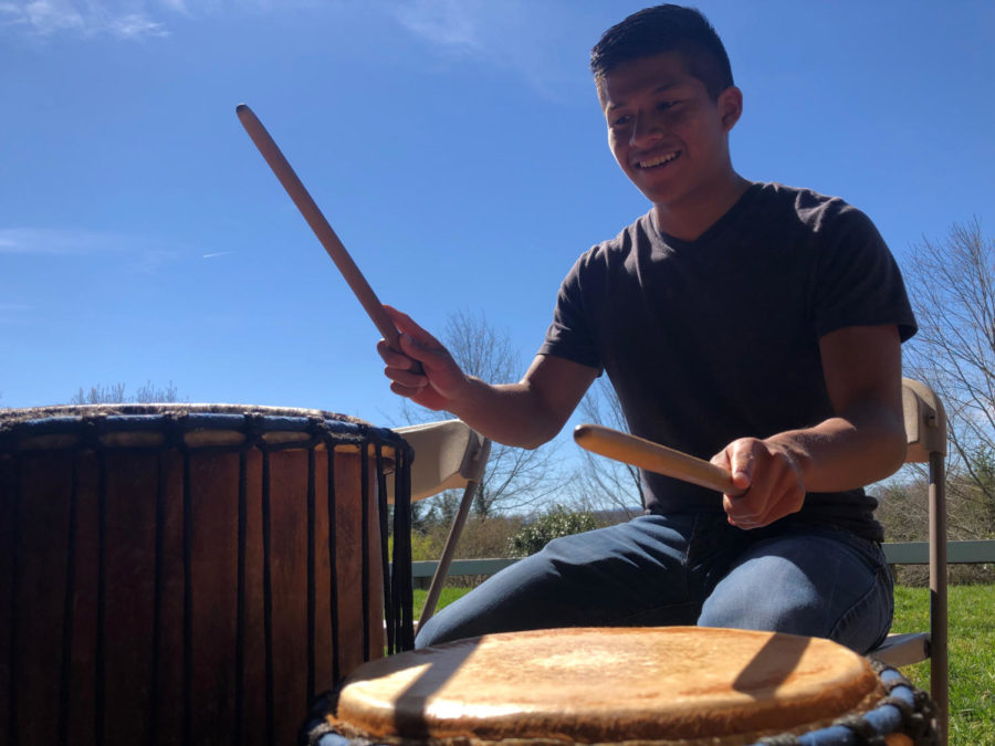 Sophomore Mellser Aguilar plays the main beat for the drums.