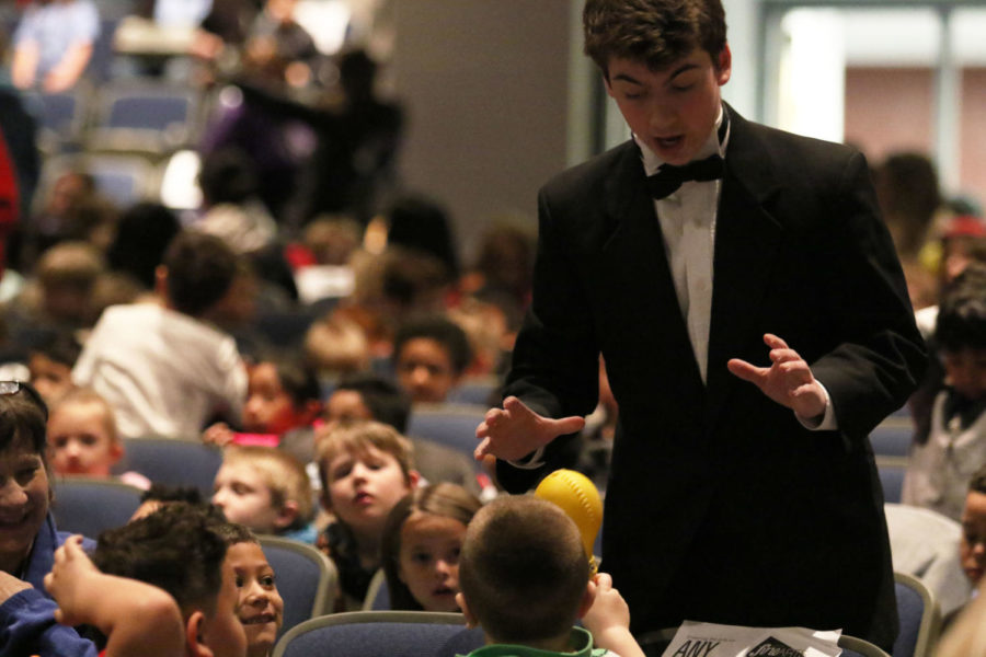 Junior Jack Hotchkiss interacts with the crowd during his first ever Tiny Tots.