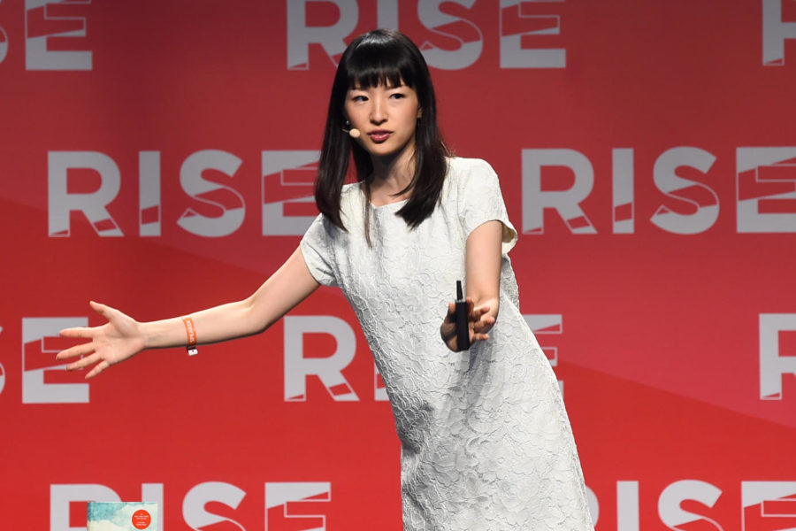 Maire Kondo speaks at a conference. Kondo is a tidying consultant and creator of the Konmari method, a cleaning process and philosophy. 
