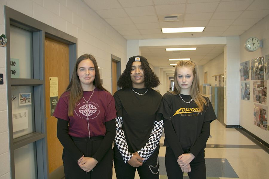 Freshmen Lena Fulton-Wright, Maya Sarco and Maddie Yoder dress up as E-Girls. 