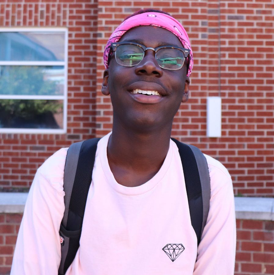 Sophomore Kofi Darko participates in spirit week by wearing pink.