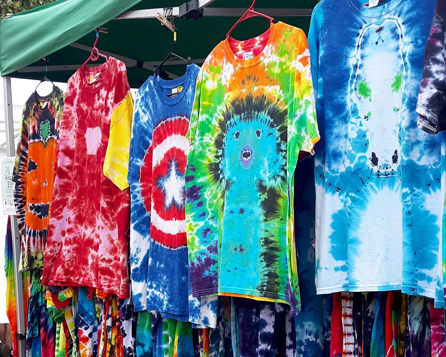 Waltons tie dye is displayed to be sold.