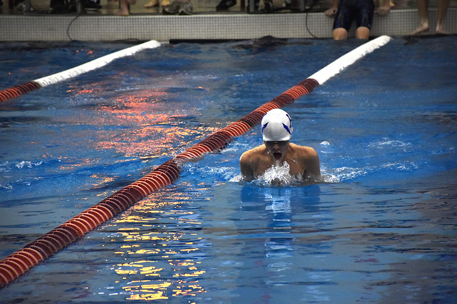 Sophomore Owen Johnston swims his 100 yard breaststroke.