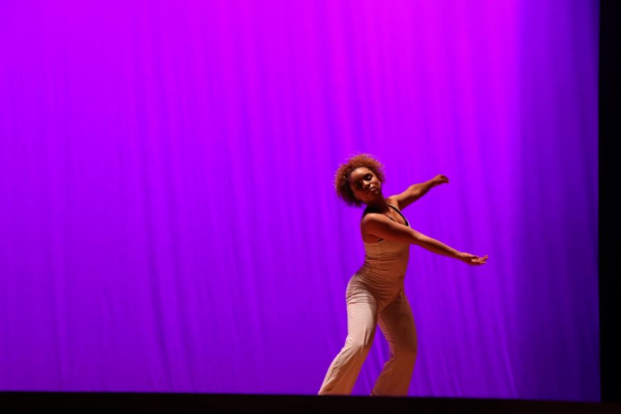 Senior Tatiana Machuca Rodriguez slowly dances during the opening of Spirit.