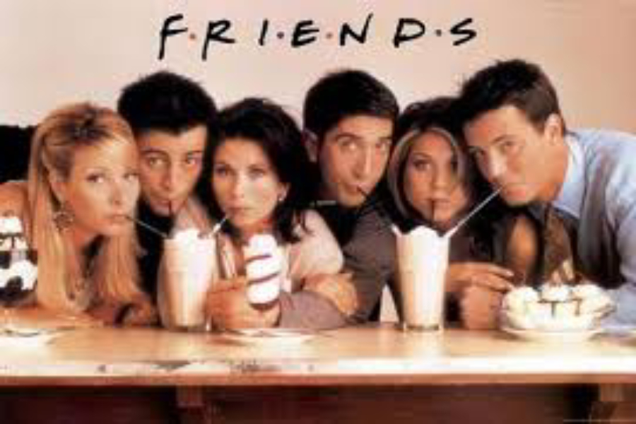 The main characters from Friends pose for one of the cover photos.