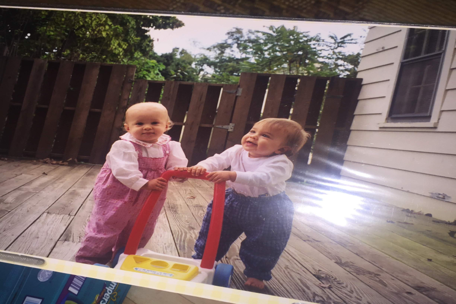 Seniors and twins Ruby and Isaac North-Sandel playing together as toddlers. 