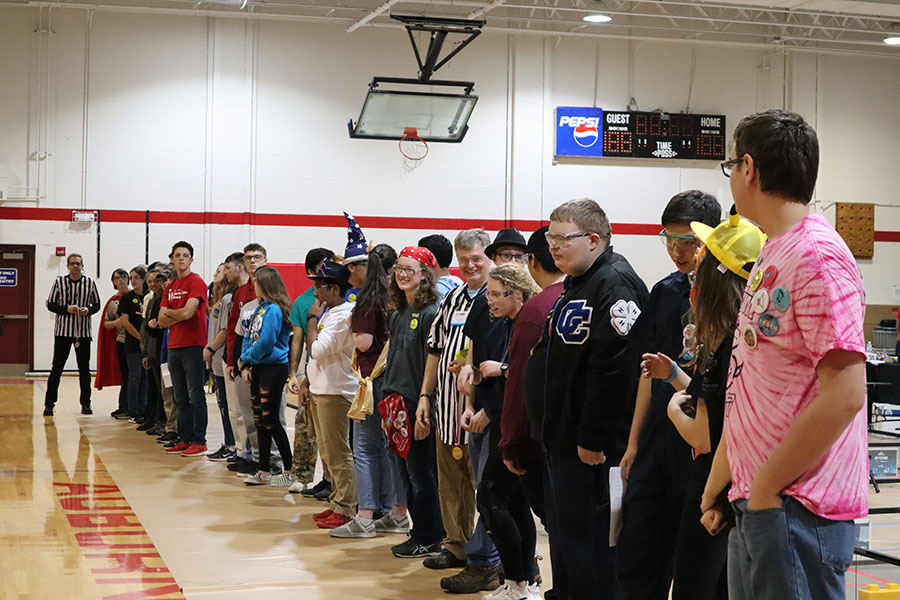The robotics teams that attended the FTC Chesapeake Qualifier wait for results from the judges. 