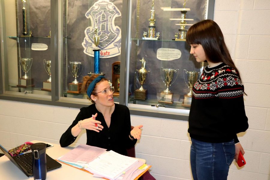 Counselor Sweetman schedules junior Elvira Chornoblavska for her next year classes.