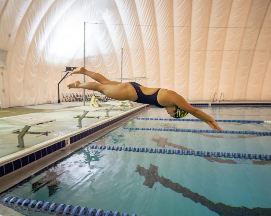 Arndt does a practice dive at one of her training pools, now closed due to COVID-19.