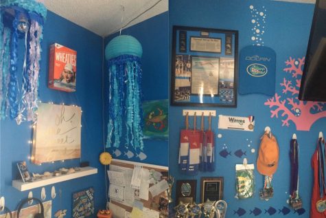 These are some main features of McCay's ocean themed room. One of her most impressive decorations is her lantern jellyfish. She also has coral and bubble decals on her walls.