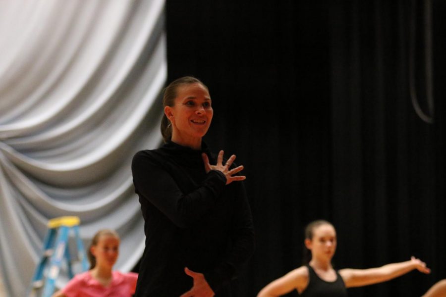 Dance teacher Amber Corriston works with students in her Dance Company class. 