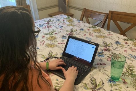 English teacher Sara Gingras works on lesson planning for her classes.